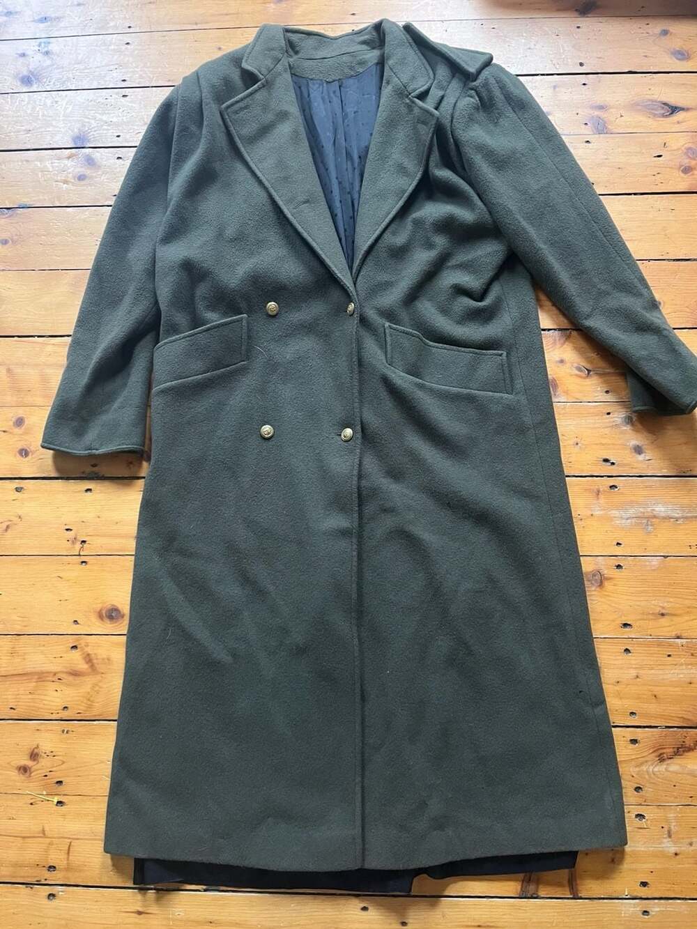 Vintage Wool Winter Green Double Breasted Overcoat Classic Dark Academia XL
